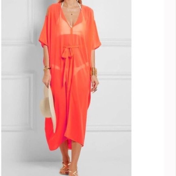 L’Agent by Agent Provocateur Holly Neon Orange Kaftan Swim Coverup One Size NWT - Picture 3 of 9